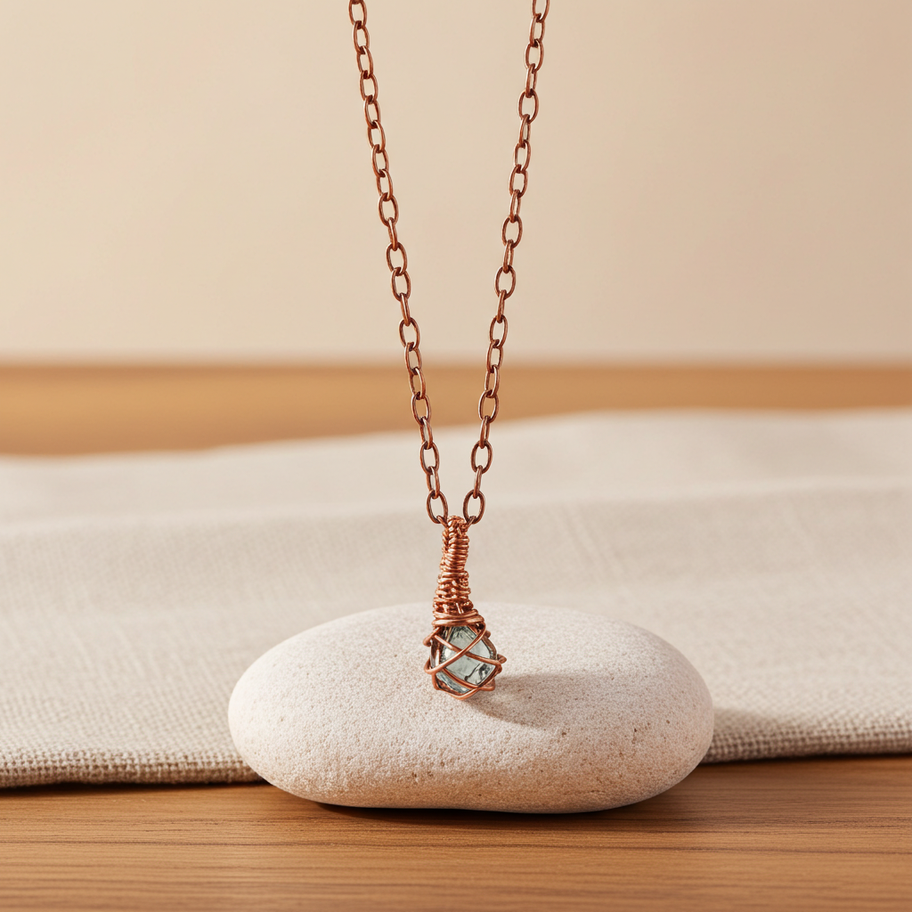 Blue/Green Apatite Necklace - Wire wrapped in Copper - Heart & Crown Chakra