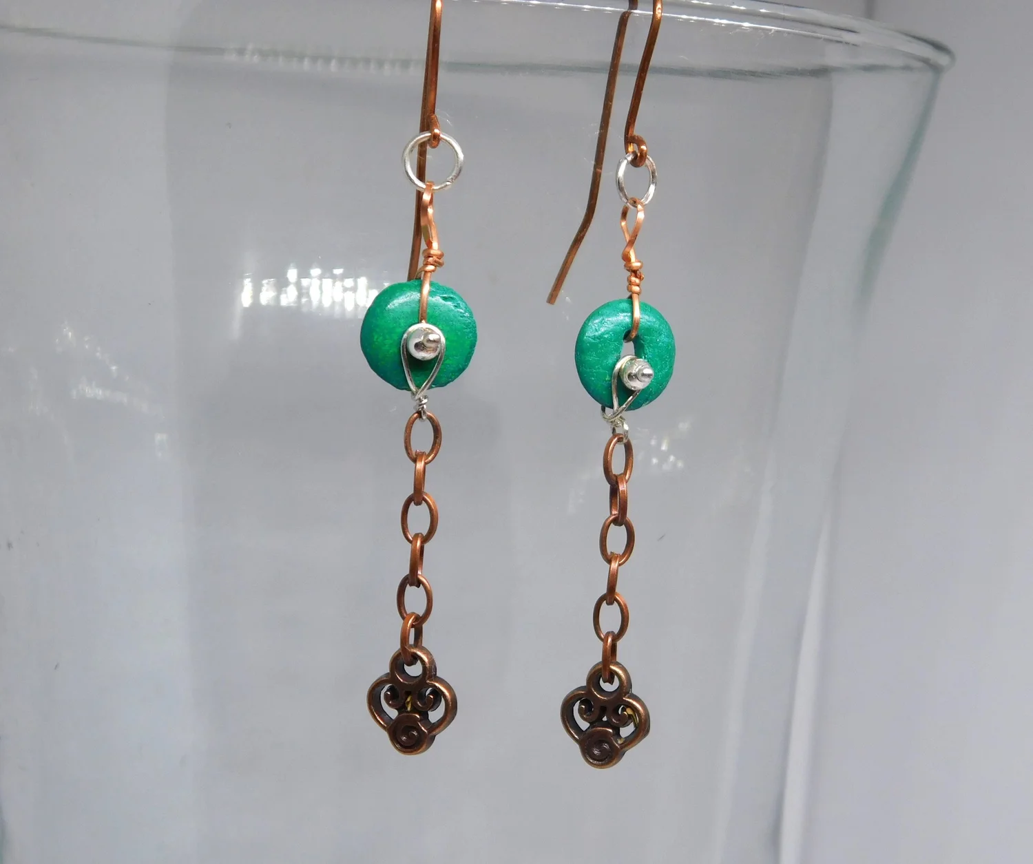 Bone Earrings - Silver and Copper - Root Chakra