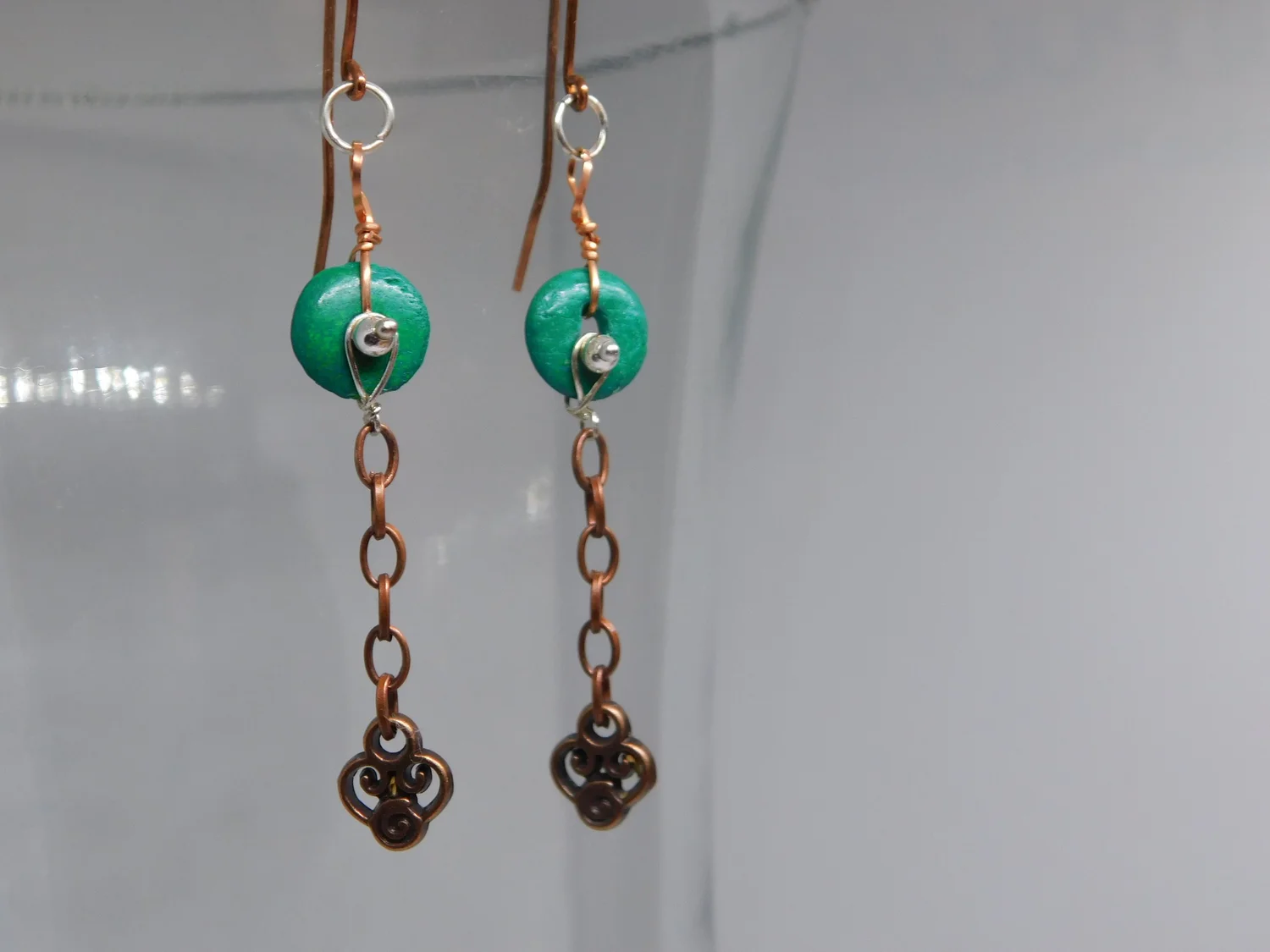 Bone Earrings - Silver and Copper - Root Chakra