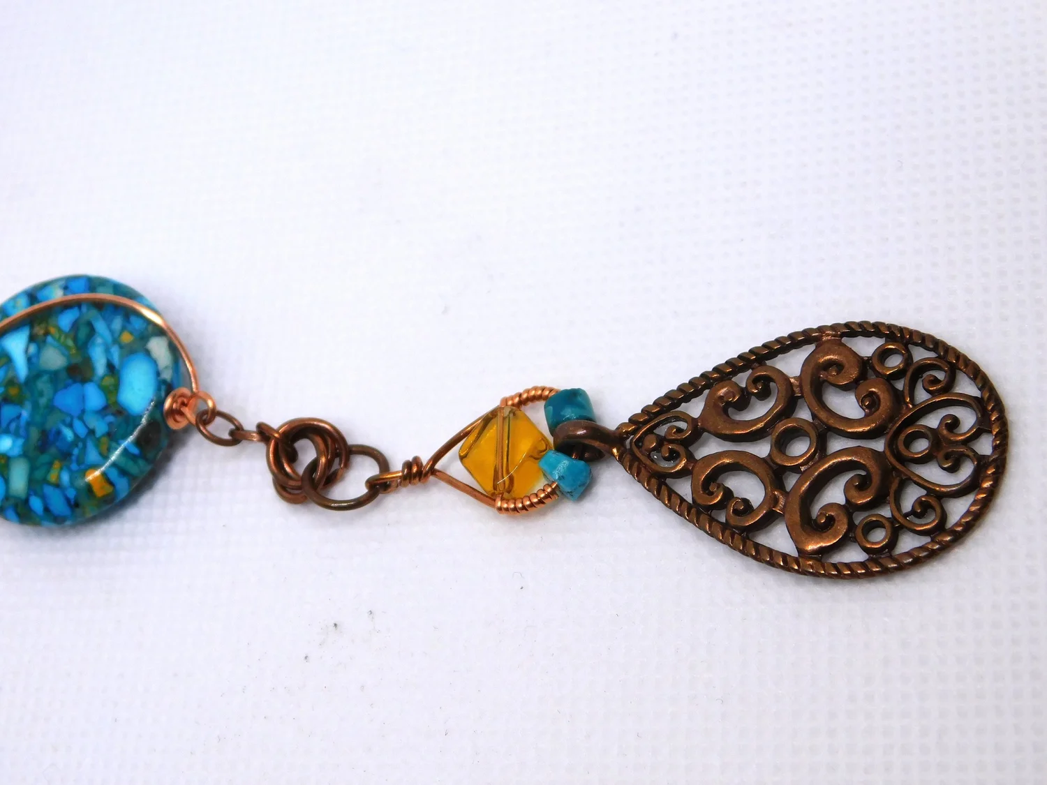 Turquoise Amber Necklace - Copper - Throat Chakra, Solar Plexus and Sacral