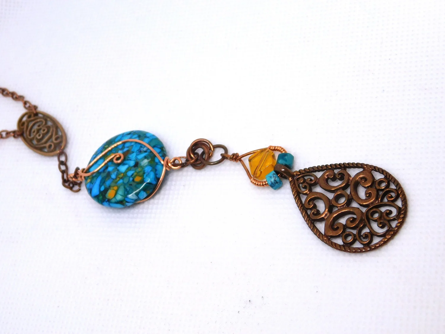 Turquoise Amber Necklace - Copper - Throat Chakra, Solar Plexus and Sacral