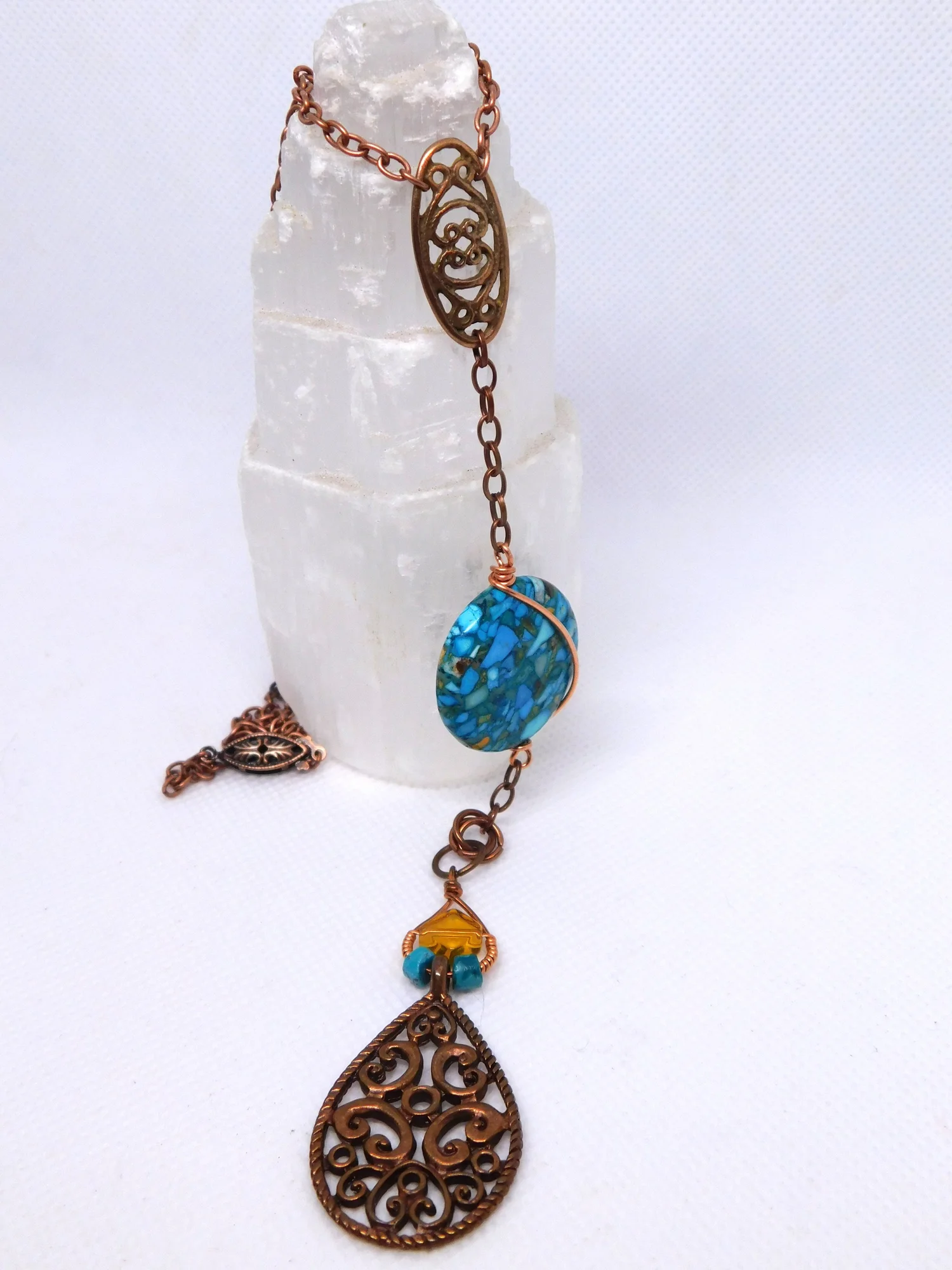 Turquoise Amber Necklace - Copper - Throat Chakra, Solar Plexus and Sacral