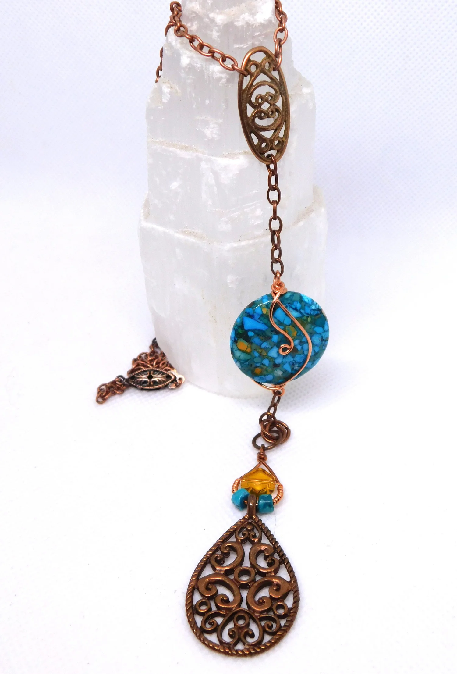 Turquoise Amber Necklace - Copper - Throat Chakra, Solar Plexus and Sacral