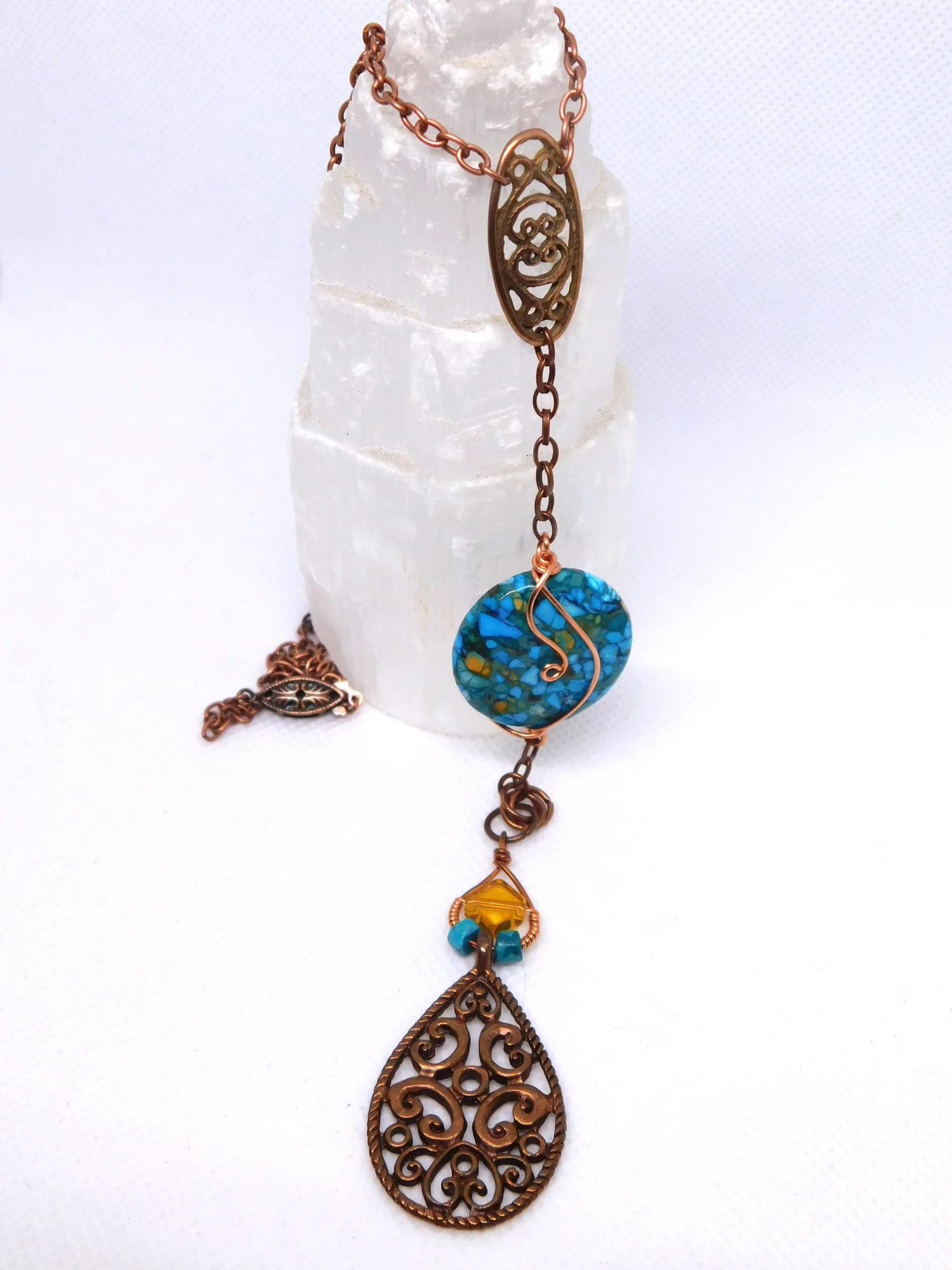 Turquoise Amber Necklace - Copper - Throat Chakra, Solar Plexus and Sacral
