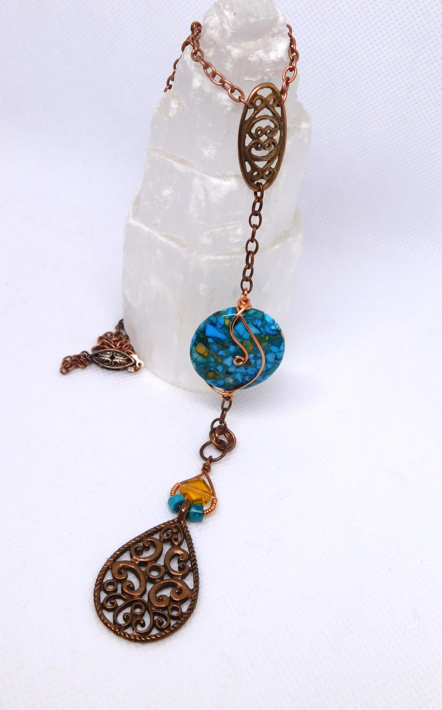 Turquoise Amber Necklace - Copper - Throat Chakra, Solar Plexus and Sacral