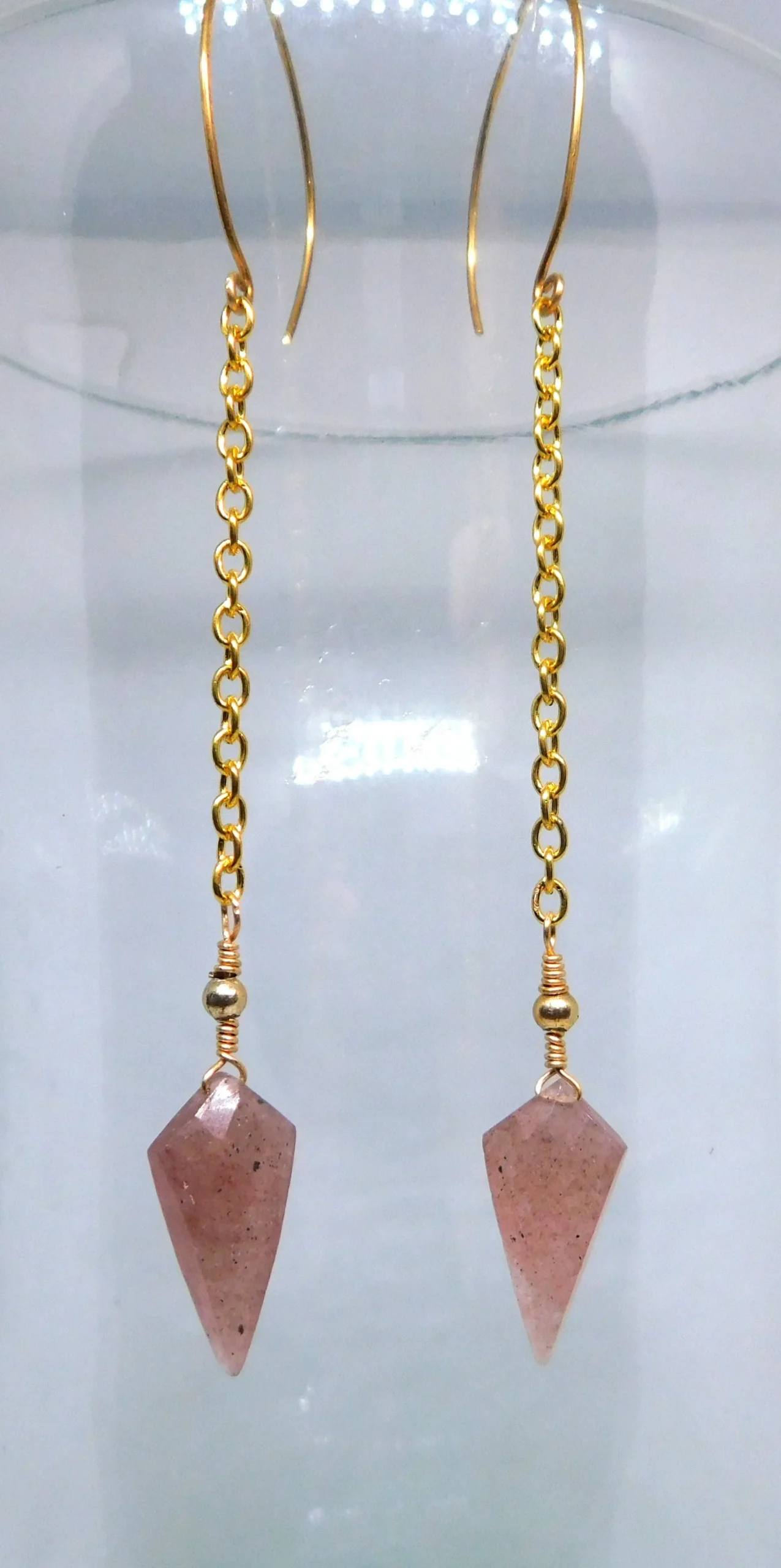 Strawberry Quartz Earrings - Gold - Heart Chakra