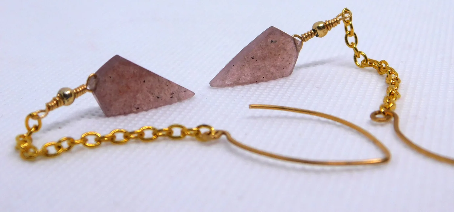Strawberry Quartz Earrings - Gold - Heart Chakra