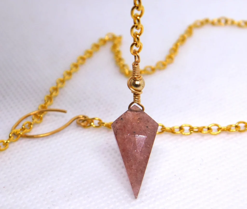 Strawberry Quartz Necklace - Gold - Heart Chakra
