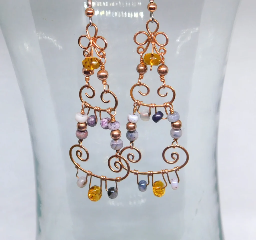 Sugilite and Amber Earrings - Copper - Crown Chakra - Sacral Chakra - Solar Plexus Chakra- Throat Chakra