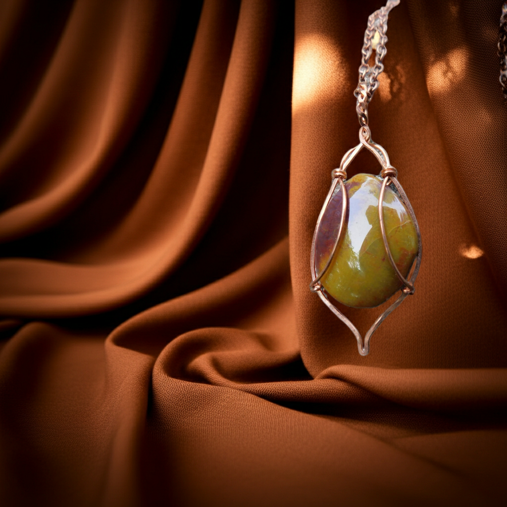 Blue/Green Apatite Necklace - Wire wrapped in Copper - Heart & Crown Chakra