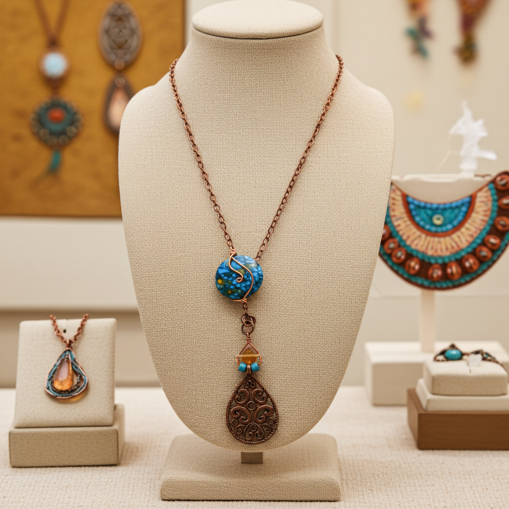 Blue/Green Apatite Necklace - Wire wrapped in Copper - Heart & Crown Chakra