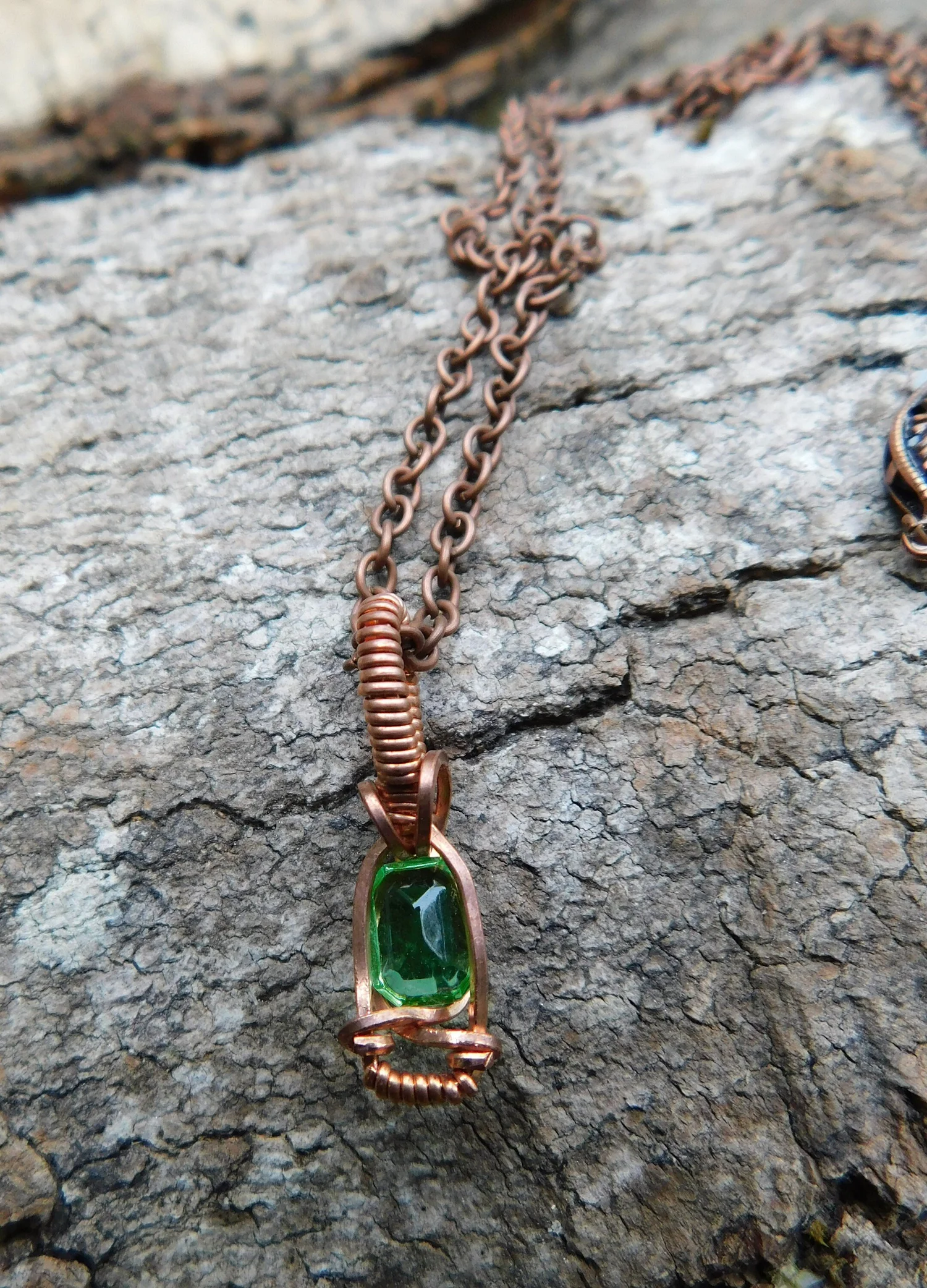 Green Apatite Necklace - Wire wrapped in Copper - Heart Chakra