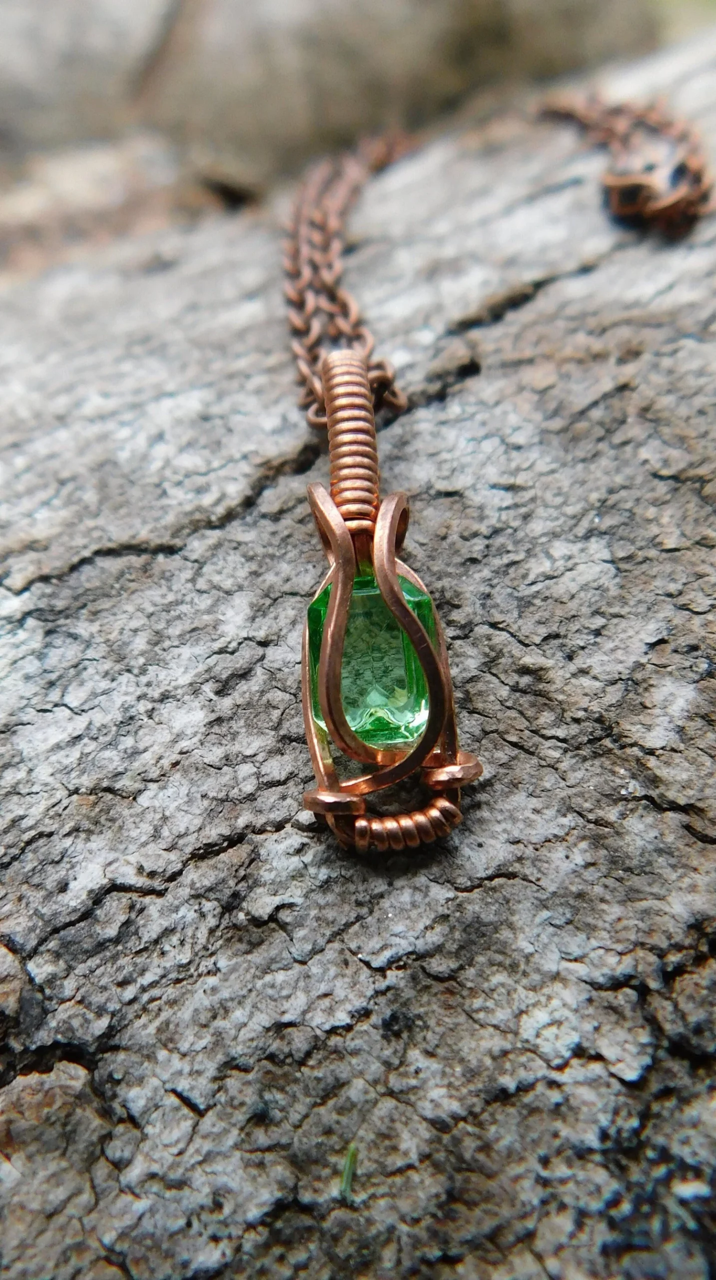 Blue/Green Apatite Necklace - Wire wrapped in Copper - Heart & Crown Chakra
