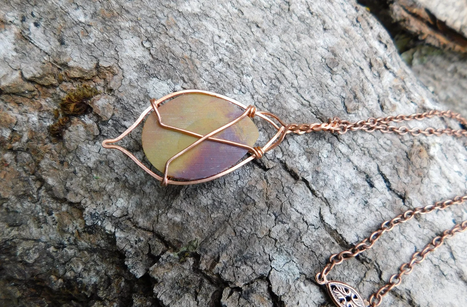 Mookaite Jasper Necklace - Wire Wrapped in Copper - Root Chakra, Sacral Chakra, Solar Plexus Chakra, Heart Chakra