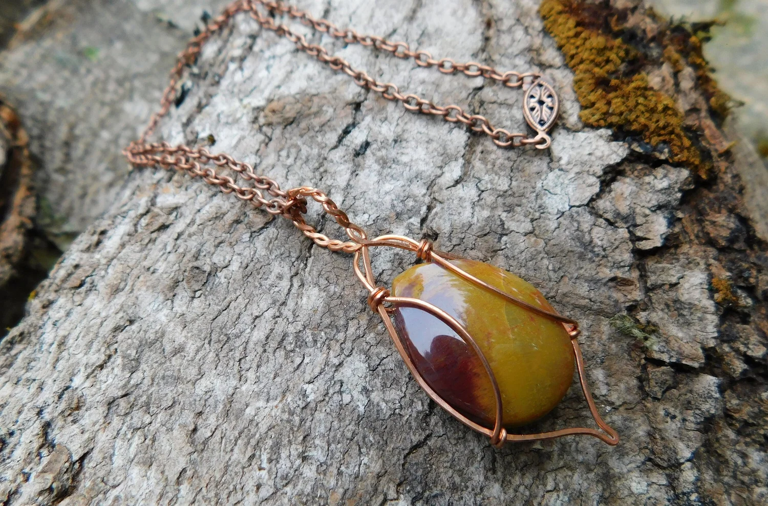 Mookaite Jasper Necklace - Wire Wrapped in Copper - Root Chakra, Sacral Chakra, Solar Plexus Chakra, Heart Chakra