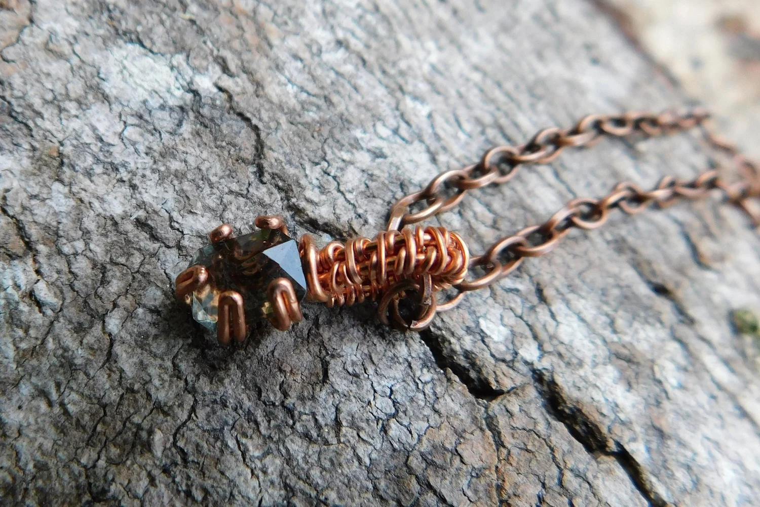 Blue/Green Apatite Necklace - Wire wrapped in Copper - Heart & Crown Chakra
