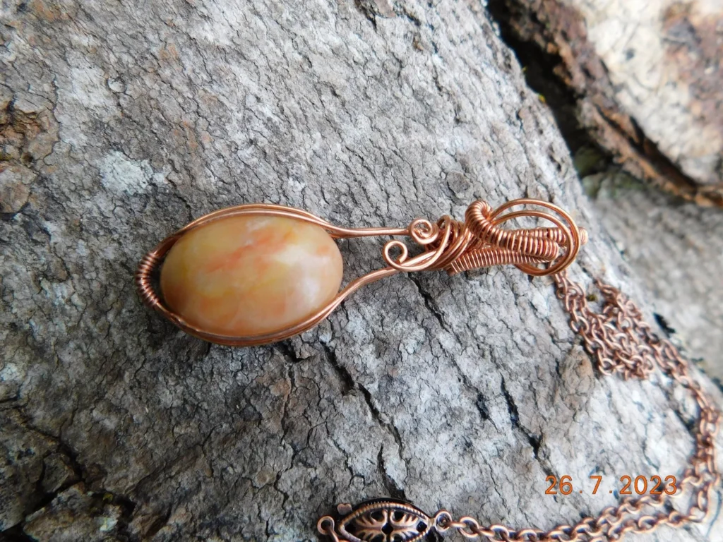 Orange Moonstone Necklace - Wire Wrapped in Copper - Heart and Sacral Chakra