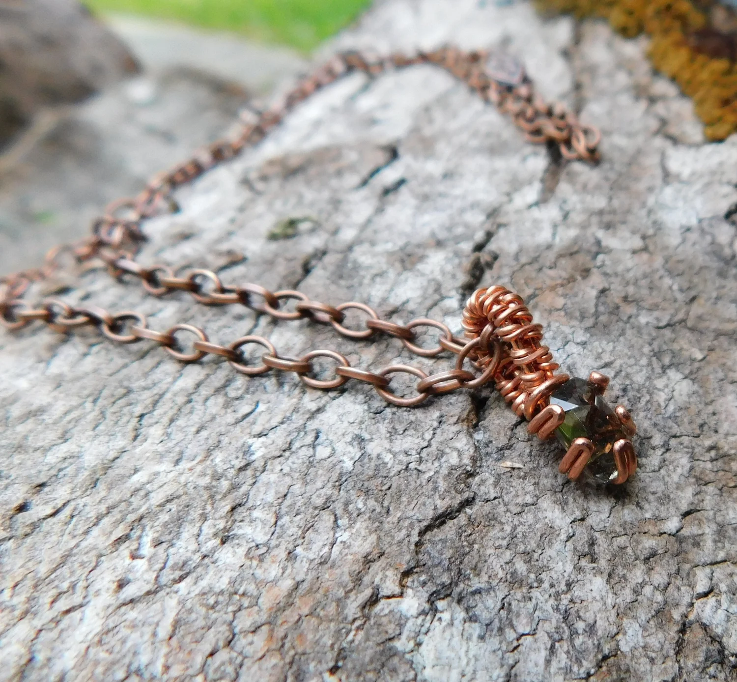 Blue/Green Apatite Necklace - Wire wrapped in Copper - Heart & Crown Chakra