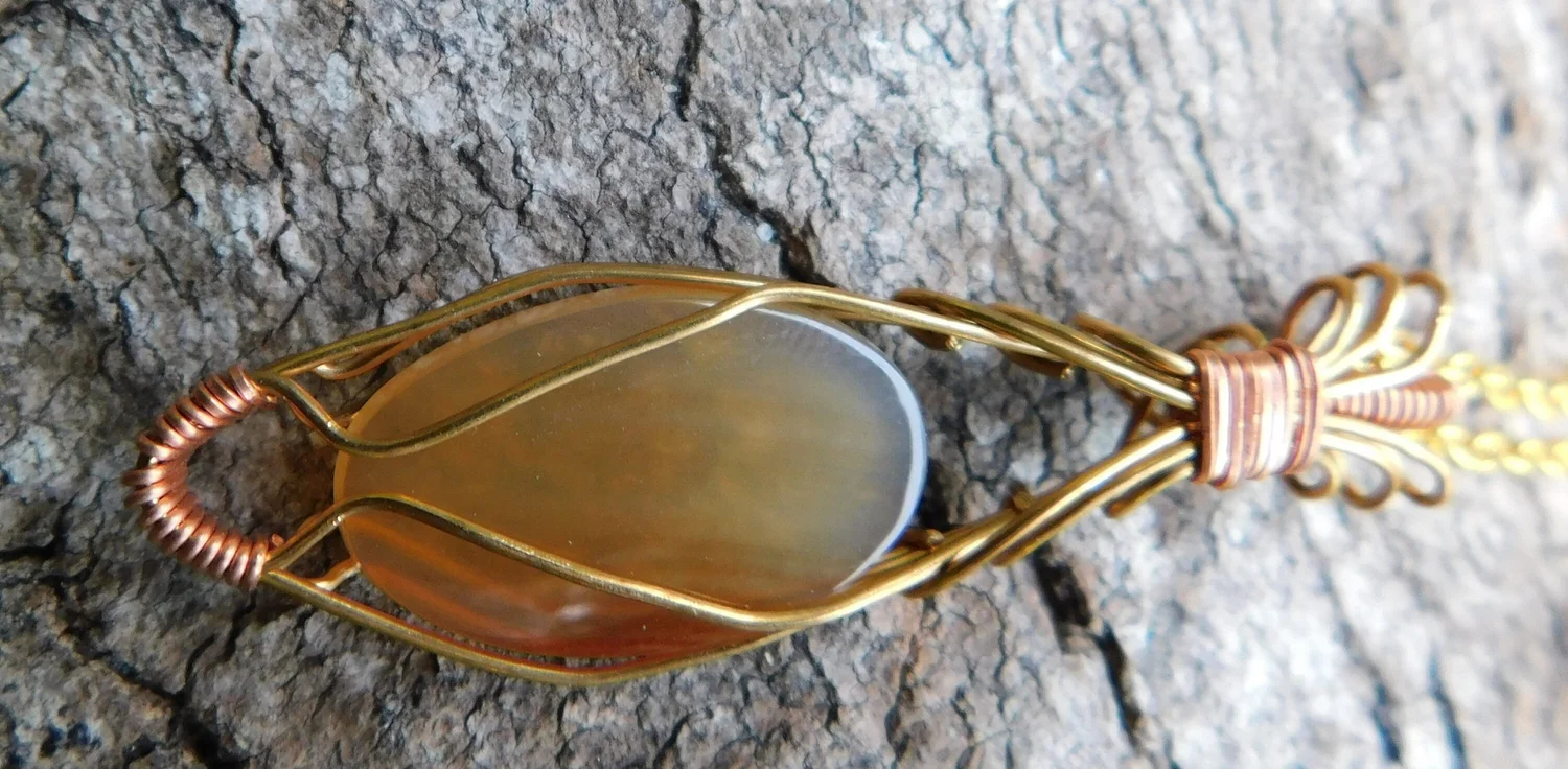 Fire Agate Necklace - Wire Wrapped in Gold and Copper - Root Chakra, Sacral Chakra, Solar Plexus