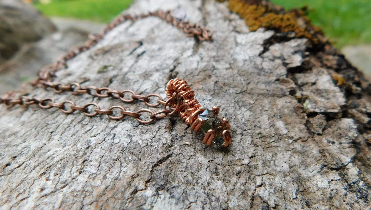 Blue/Green Apatite Necklace - Wire wrapped in Copper - Heart & Crown Chakra
