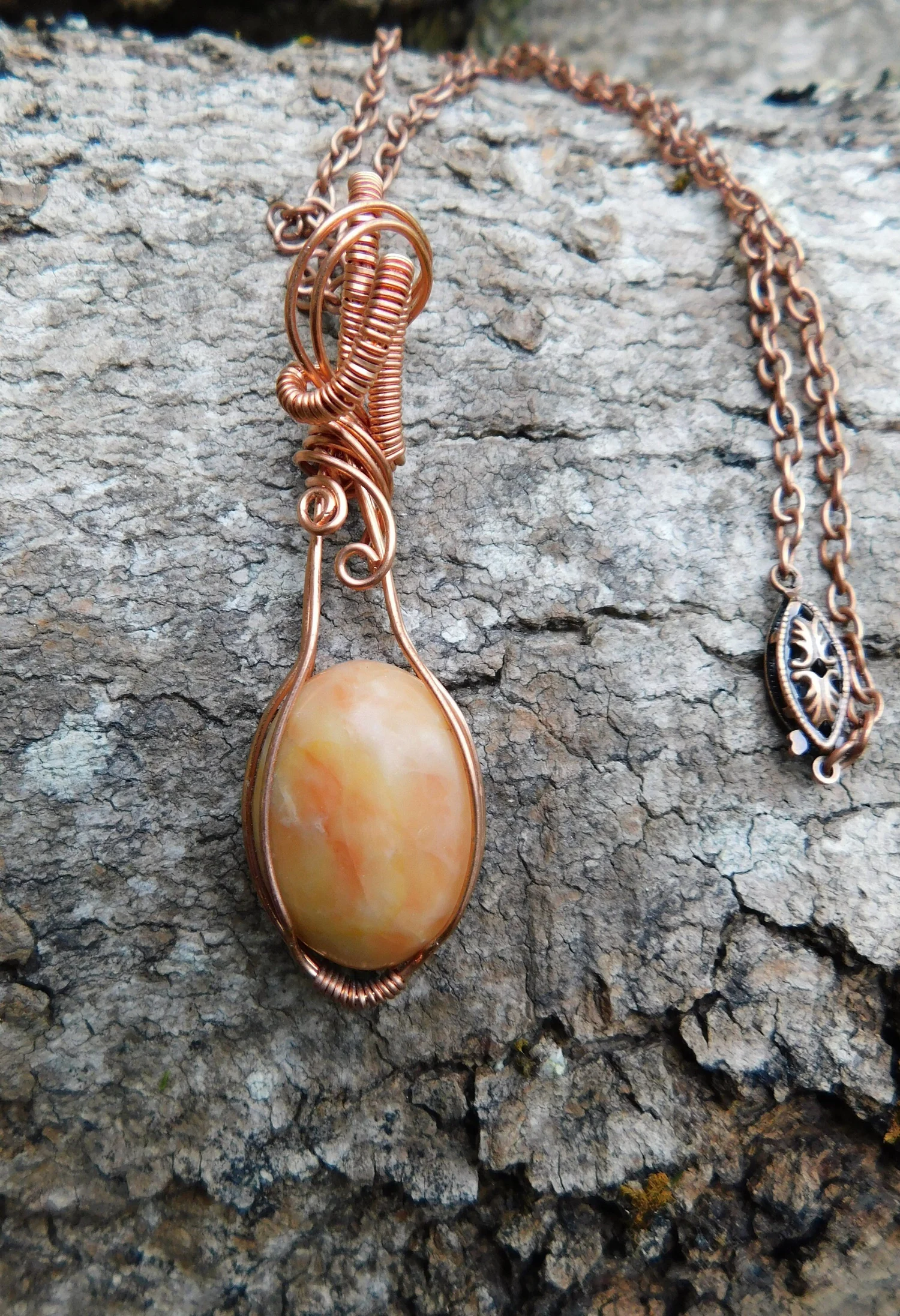 Mookaite Jasper Necklace - Wire Wrapped in Copper - Root Chakra, Sacral Chakra, Solar Plexus Chakra, Heart Chakra
