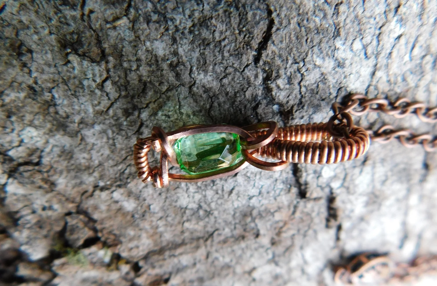 Green Apatite Necklace - Wire wrapped in Copper - Heart Chakra