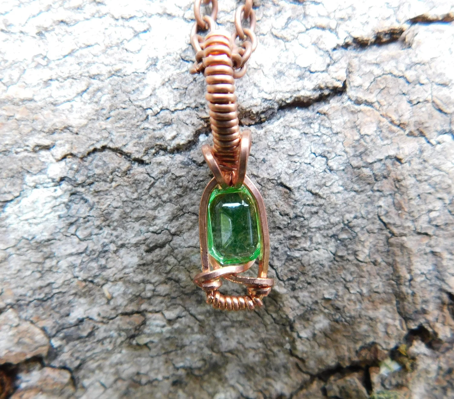 Green Apatite Necklace - Wire wrapped in Copper - Heart Chakra