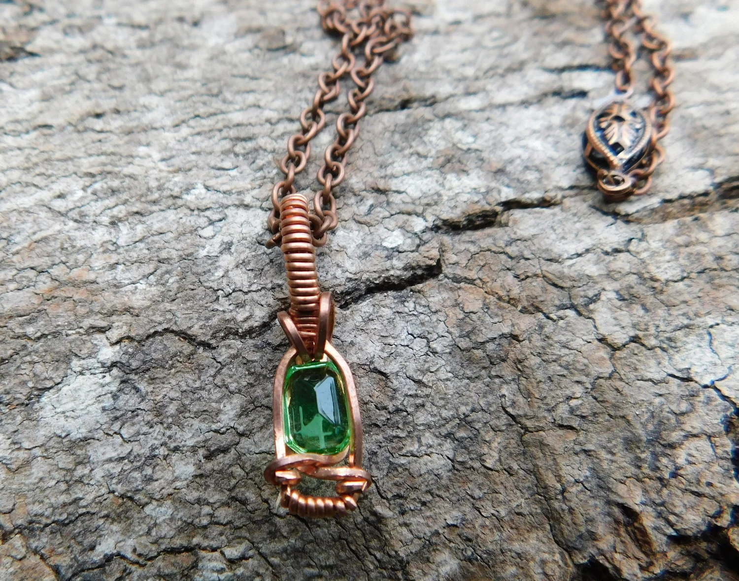Green Apatite Necklace - Wire wrapped in Copper - Heart Chakra