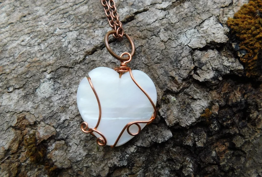 Mother of Pearl Heart Necklace - Copper - Solar Plexus and Throat