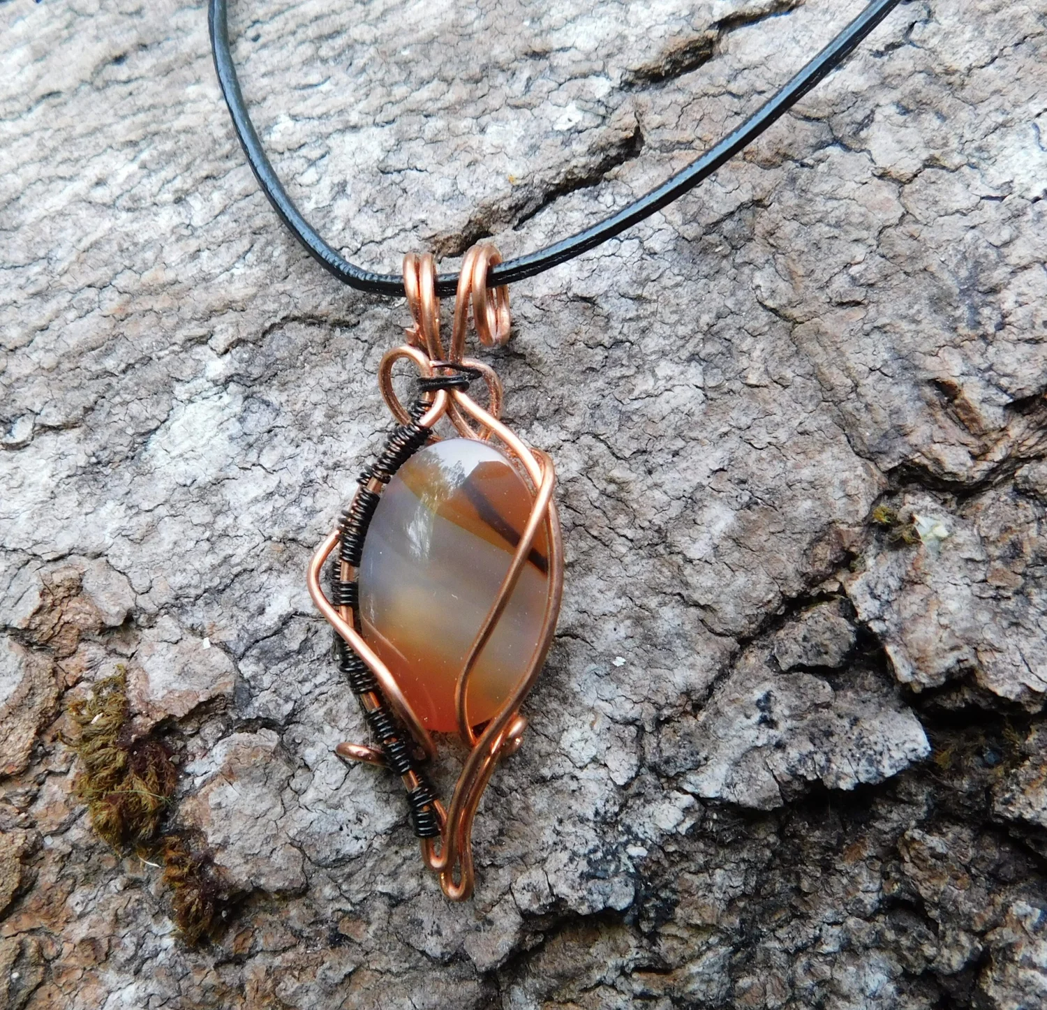Fire Agate Necklace - Wire Wrapped in Gold and Copper - Root Chakra, Sacral Chakra, Solar Plexus