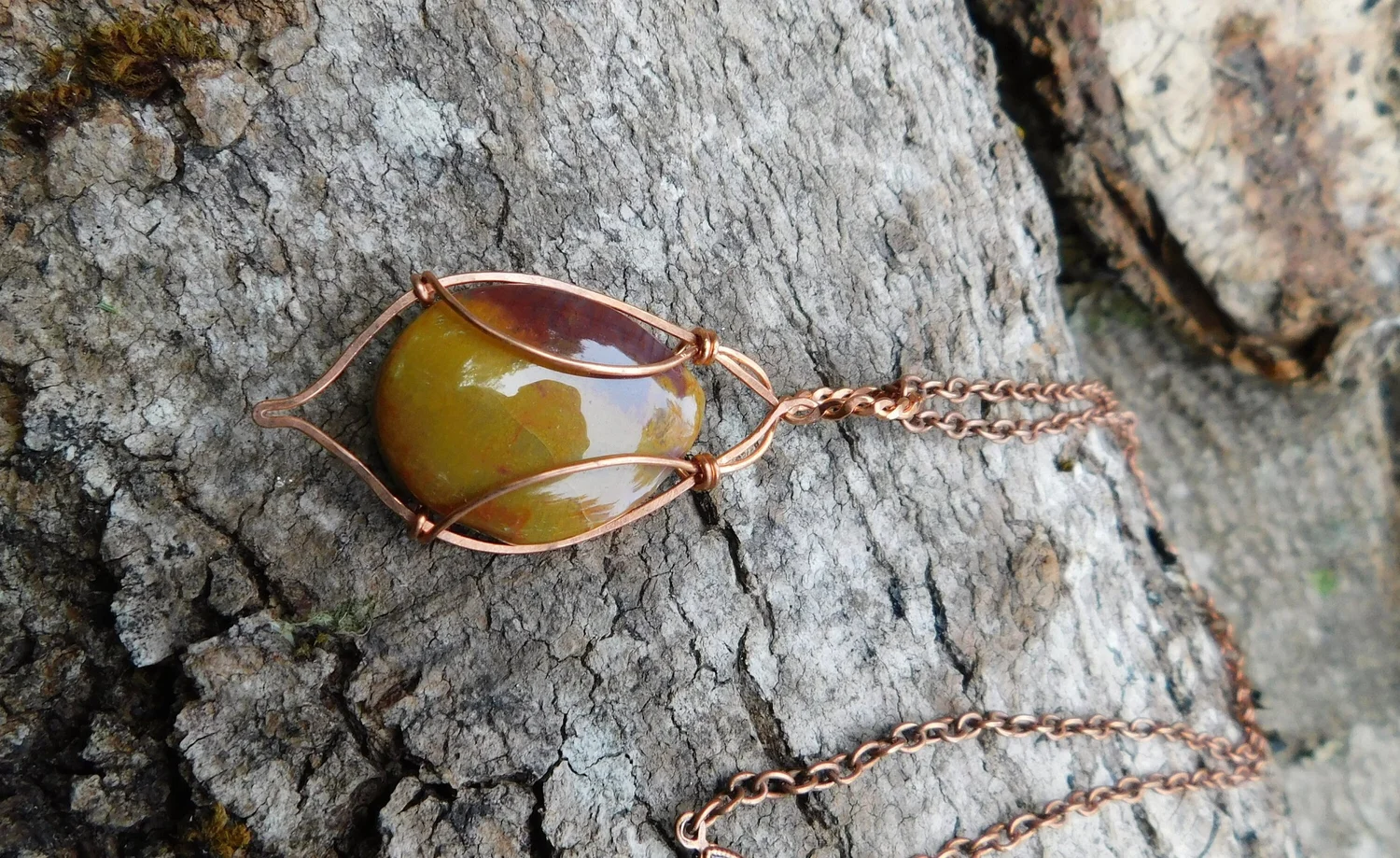 Mookaite Jasper Necklace - Wire Wrapped in Copper - Root Chakra, Sacral Chakra, Solar Plexus Chakra, Heart Chakra