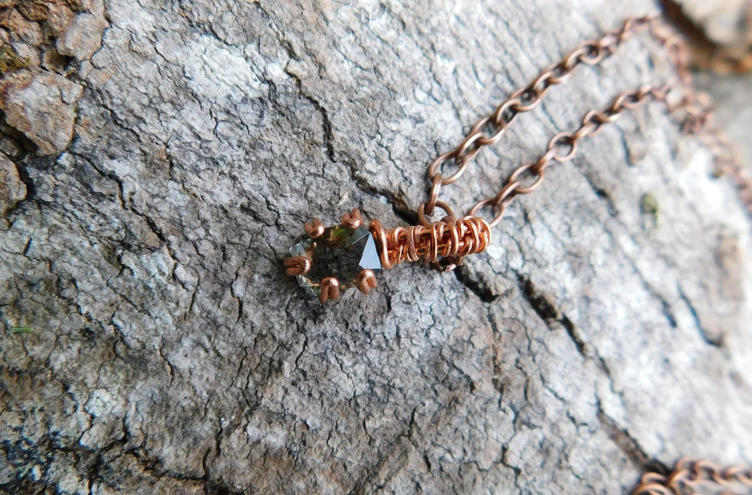 Blue/Green Apatite Necklace - Wire wrapped in Copper - Heart & Crown Chakra