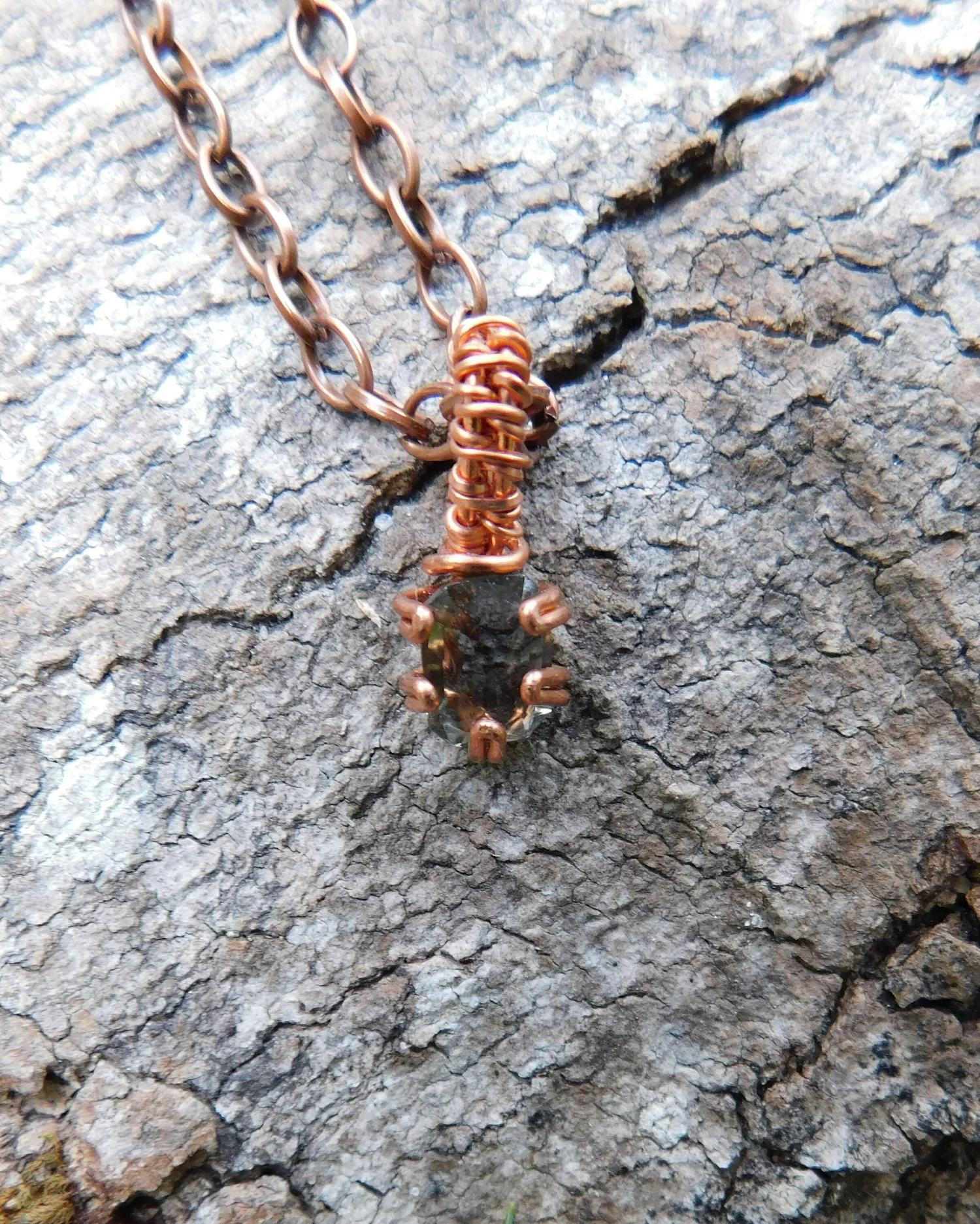 Blue/Green Apatite Necklace - Wire wrapped in Copper - Heart & Crown Chakra