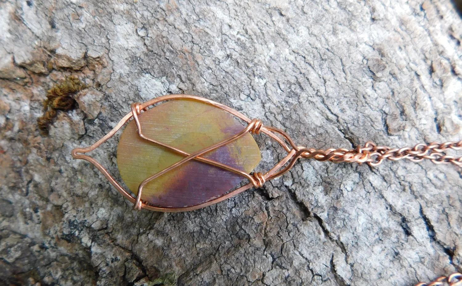 Mookaite Jasper Necklace - Wire Wrapped in Copper - Root Chakra, Sacral Chakra, Solar Plexus Chakra, Heart Chakra